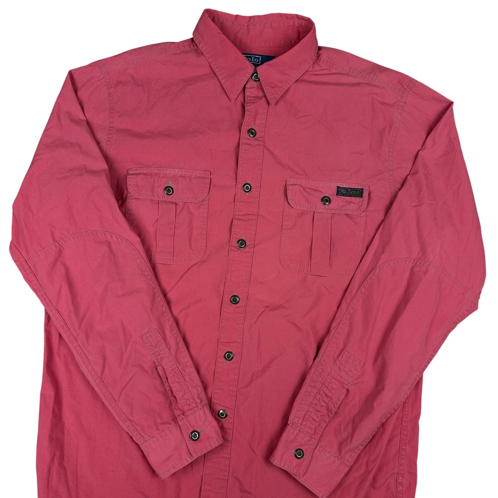 Polo Ralph Lauren Mens Canvas Utility Shirt Salmon Pink Long Sleeve Workwear L